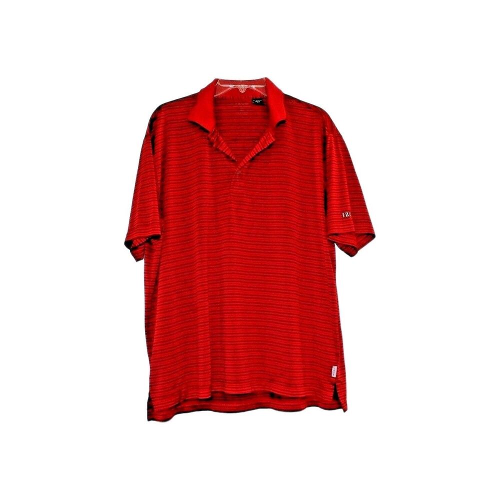Izod Polo Shirt Men's Short Sleeves Red with Black Stripes Size Large